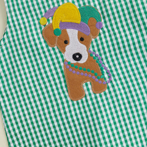 Lamuusaa Newborn Baby Girl Boy Mardi Gras Outfit Sleeveless Plaid Mardi Gras Dog Romper One Piece Bodysuit Jumpsuit (Green, 3-6 Months)