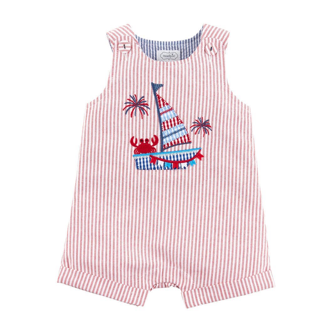 Mud Pie Baby Boys Sailboat Jon Jon, Red, 9-12M