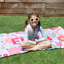 Load image into Gallery viewer, Let&#39;s Make Memories Personalized Beach Towel - Flowers - Vacation Gear - for Beach and Pool Lovers - Oversized - Customize with Name
