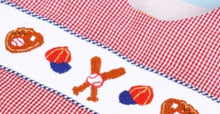 Load image into Gallery viewer, Smocked Baseball Boy Red Gingham - Image #3
