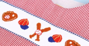 Smocked Baseball Boy Red Gingham - Image #3