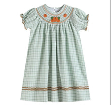 Load image into Gallery viewer, Sage Green Plaid Pumpkin Smocked Bishop Dress - Image #1
