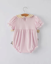 Load image into Gallery viewer, Farm Horse Bow Baby Girls Romper - Pink Stripes-Ships 11/20

