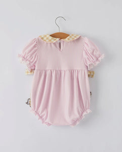 Farm Horse Bow Baby Girls Romper - Pink Stripes-Ships 11/20