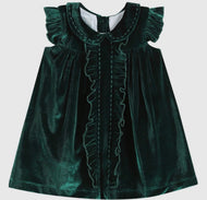 Green Velour Flutter Sleeve Dress