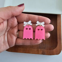 Load image into Gallery viewer, Bow Ghost Earrings - Pink Glitter - Image #4
