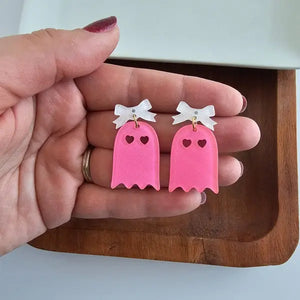 Bow Ghost Earrings - Pink Glitter - Image #4