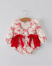 Load image into Gallery viewer, Preorder-Girls Valentine Romper with Heart Print and Bowknot Design-Ships 11/20

