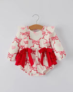 Preorder-Girls Valentine Romper with Heart Print and Bowknot Design-Ships 11/20