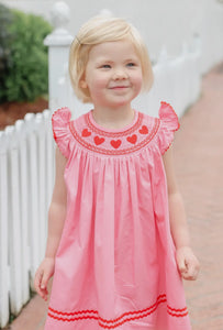 Preorder by 9/30-Pink Heart Valentine Smocked Bishop Dress-Ships by 12/28