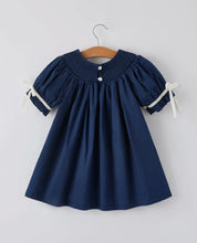 Load image into Gallery viewer, Christmas Navy Blue Nativity Smocking Embroidered Dress-Ships 10/15
