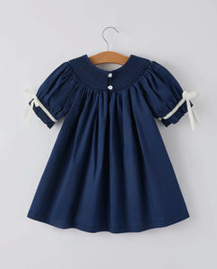 Christmas Navy Blue Nativity Smocking Embroidered Dress-Ships 10/15