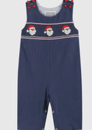 Preorder ETA 8/15-9/15-Navy Blue Santa Smocked Overalls - Image #1