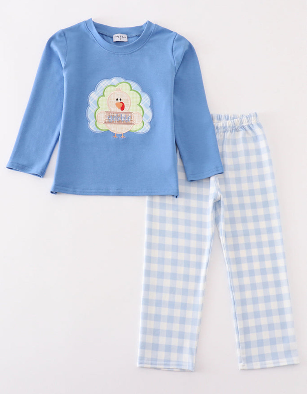 Blue turkey applique boy set