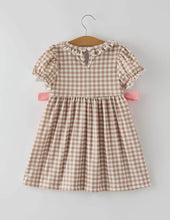 Load image into Gallery viewer, Christmas Vintage-Style Plaid Dress with Embroidered Gingerbread and Bows-Ships 10/30
