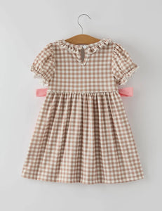 Christmas Vintage-Style Plaid Dress with Embroidered Gingerbread and Bows-Ships 10/30