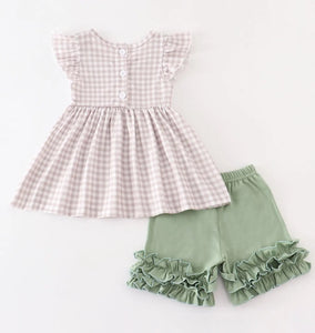 Green plaid french knot pumpkin girl set - Image #2