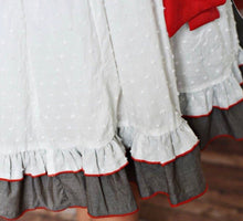 Load image into Gallery viewer, White Gray and Red Sash Vintage Ruffle Dress-4T
