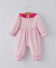 Load image into Gallery viewer, Christmas Santa Applique Striped Baby Girls Romper with Red Ruffle Trim-Ships by 10/5
