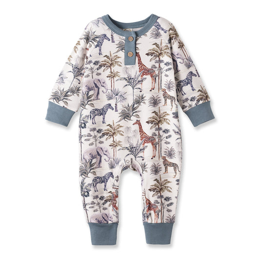 Jungle Safari Bamboo Henley Romper for Baby Boys