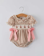 Christmas Vintage-Style Plaid
Embroidered Gingerbread and Bows Girls Romper-Ships 10/30