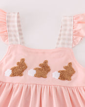 Load image into Gallery viewer, Pink easter bunny french knot girl dress
