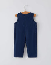 Load image into Gallery viewer, Christmas Navy Blue Nativity Smocking Embroidered Baby Boy Romper-Ships 10/15
