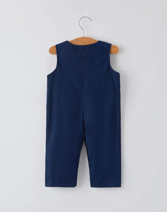 Christmas Navy Blue Nativity Smocking Embroidered Baby Boy Romper-Ships 10/15