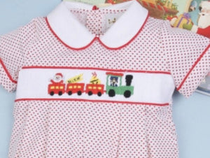 Christmas Train Hand Smocked Long Boy Bubble