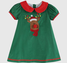 Load image into Gallery viewer, Green Corduroy Sherpa Reindeer Dress
