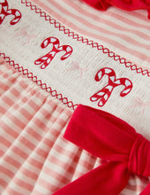 Load image into Gallery viewer, Christmas Candy Cane Smocking Embroidery Striped Girls Dress-Ships by 10/15
