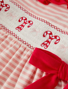 Christmas Candy Cane Smocking Embroidery Striped Girls Dress-Ships by 10/15