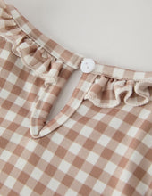 Load image into Gallery viewer, Christmas Vintage-Style Plaid Dress with Embroidered Gingerbread and Bows-Ships 10/30
