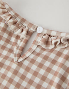 Christmas Vintage-Style Plaid Dress with Embroidered Gingerbread and Bows-Ships 10/30