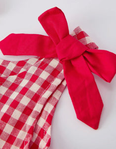 Valentine's Day Red Plaid Heart Applique Dress with Bows - Toddler Girls Outfit-Ships 11/20
