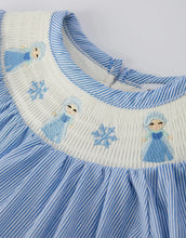 Load image into Gallery viewer, Baby Girls Romper - Blue Striped Smocked Outfit with Short Sleeves-Ships 10/30
