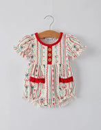Christmas Baby Girls Romper Stripe Print One-Piece with Ruffle Trim