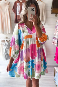 Women Floral Print Split Neck Babydoll Dress - Image #5