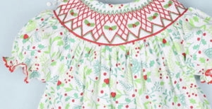 Christmas Floral Printed Smocked Dress - Image #2