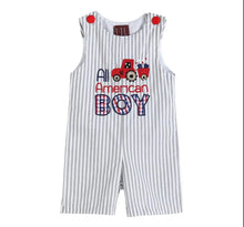 Load image into Gallery viewer, Gray and White All American Boy Overalls - Image #1
