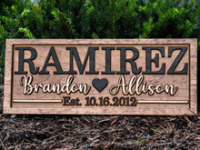 Load image into Gallery viewer, Bridal Shower Gift | Personalized Wedding Gift Last Name Established Sign | Anniversary Gift | Engagement Gifts | Valentines Day Gift | Wood Wedding Sign | Name Heart Sign | Couples Gift
