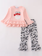 Camouflage christmas santa claus applique girl set