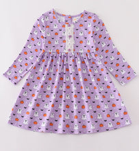 Load image into Gallery viewer, Purple halloween print dress
