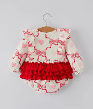 Load image into Gallery viewer, Girls Valentine Romper with Heart Print and Bowknot Design-Ships 11/20

