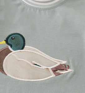 Green duck applique boy romper