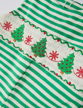Load image into Gallery viewer, Christmas Tree Smocked Green Stripe Baby Boy Romper-Ships 10/10
