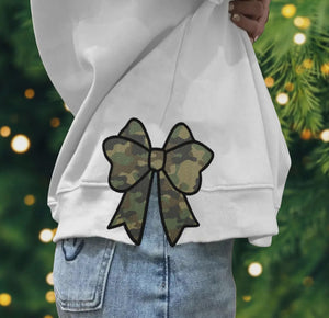 Hunting Mama Camo Bow, Embroidered Side Bow Sweatshirt