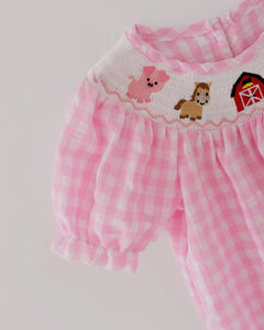 Farm Pink Smocking Embroidered
Girls Romper