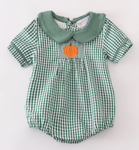 Load image into Gallery viewer, Green gingham pumpkin embroidery boy bubble
