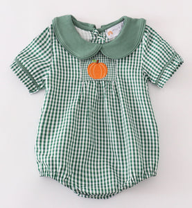 Green gingham pumpkin embroidery boy bubble